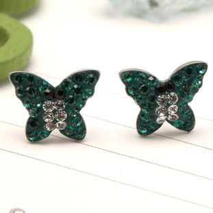 韩版925纯银满钻蝴蝶捷克水晶耳钉 防过敏时尚饰品批发首选